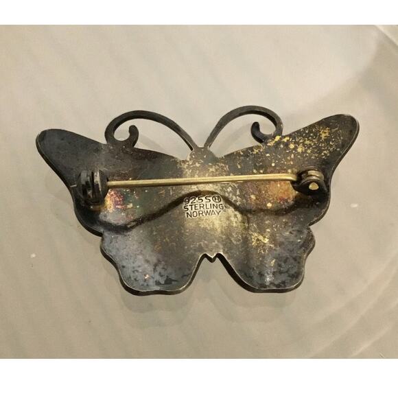 Vintage Ivar Holth Sterling White Black Enamel Butterfly MCM Brooch/Pin Norway - Picture 4 of 4